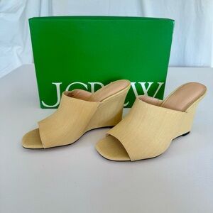 NWT J Crew linen slide wedge size 9 light khaki